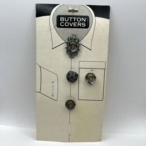 Vintage Mervyn's Partners Button Covers Art Nouveau Victorian Lady Enamel Set 4